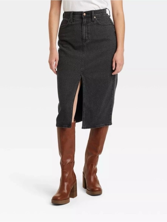 Universal Thread Dresses & Skirts - Universal Thread Charcoal Black High-Waist Midi Denim Skirt with Front Slit
